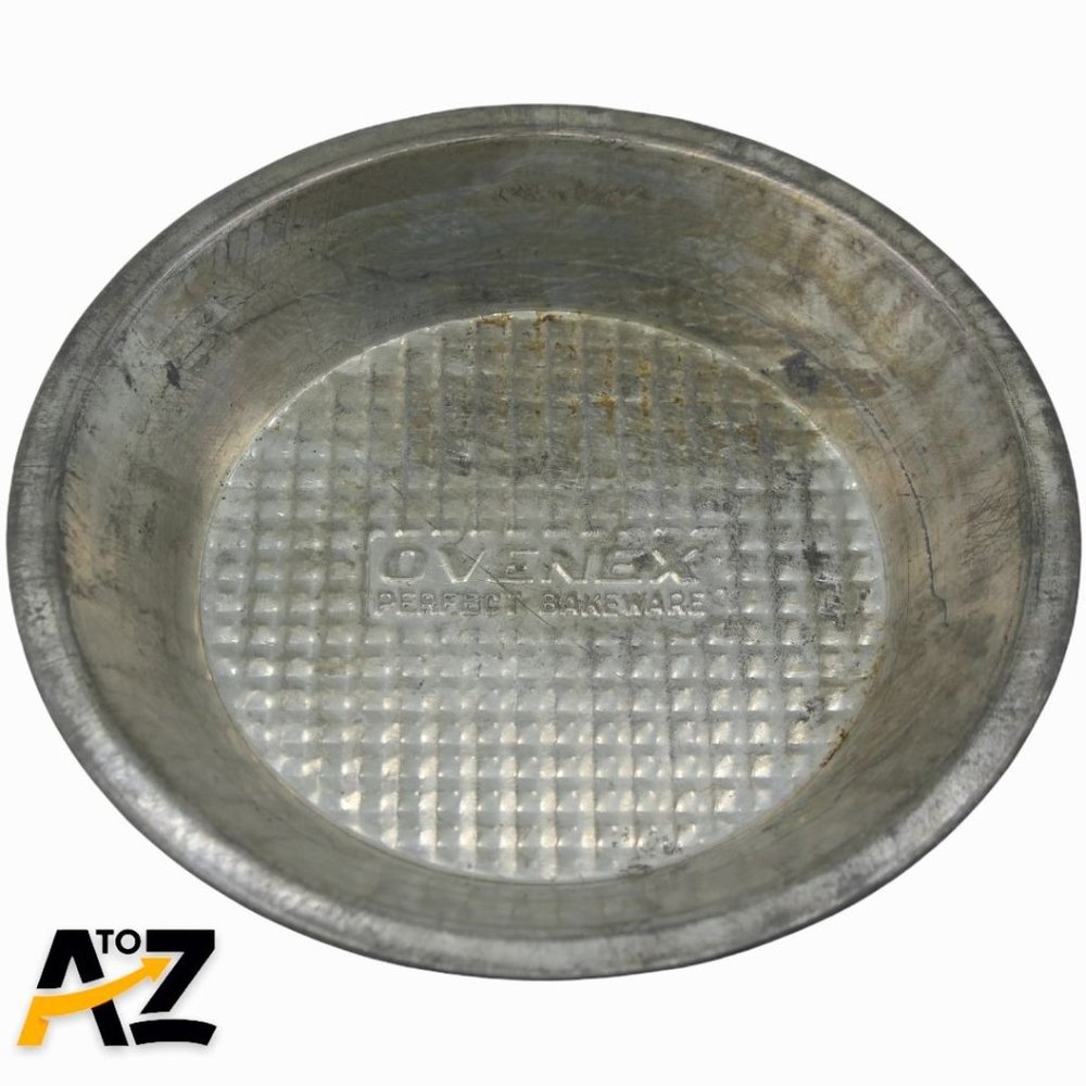 Vintage Ovenex 6” Tin Pie Plate with Waffle Pattern “Perfect Bakewear